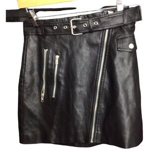 Forever 21 Black Faux Leather Mini Skirt with Silver Zippers
